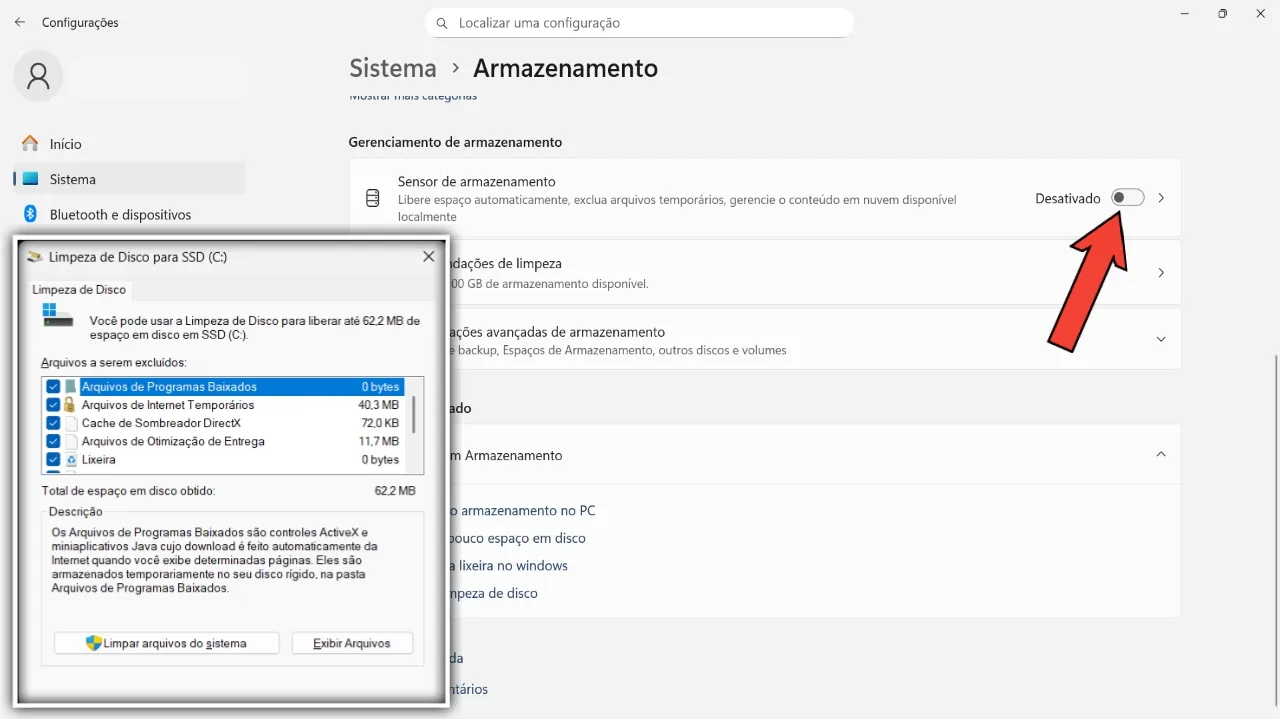 Arquivos e programas desnecessários