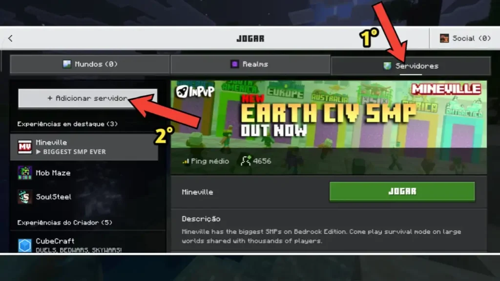 Encontre a opção “Adicionar servidor” e clique nele