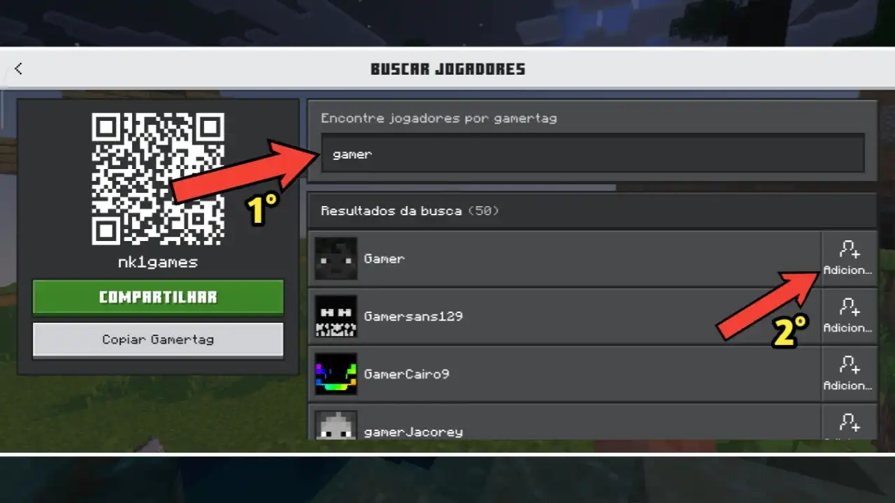 Envie a solicitação para adicionar como amigo
