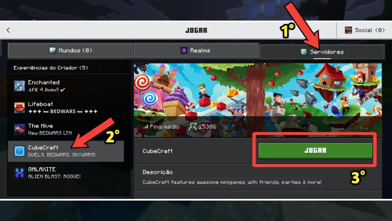 Escolha um dos servidores disponíveis na lista