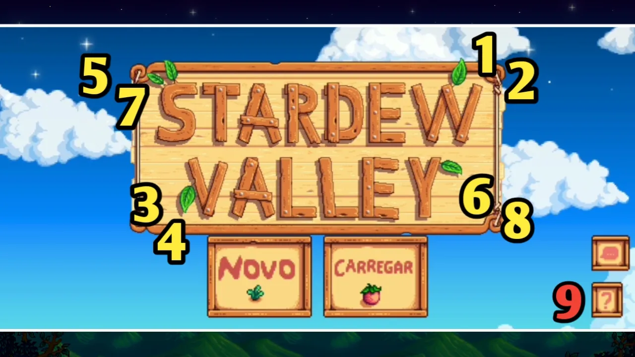 Toque nas quatro folhas ao redor da placa de madeira do Stardew Valley