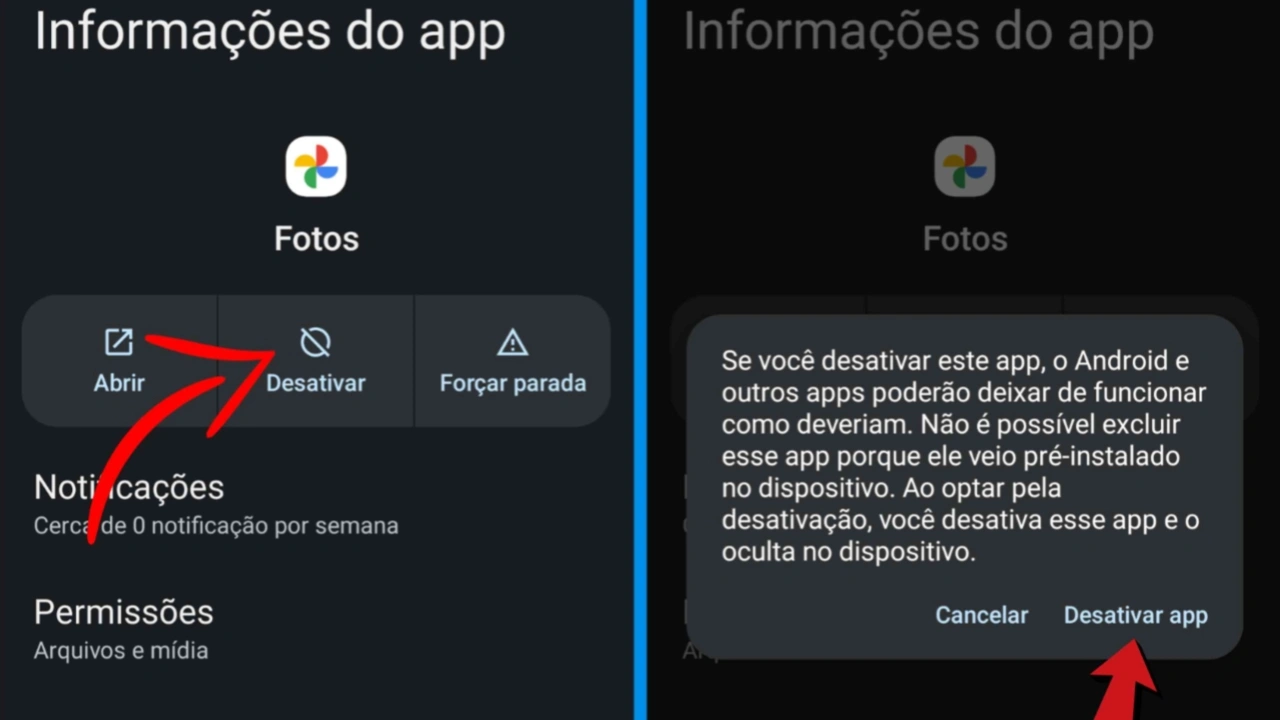 Clique na opção de desativar o aplicativo
