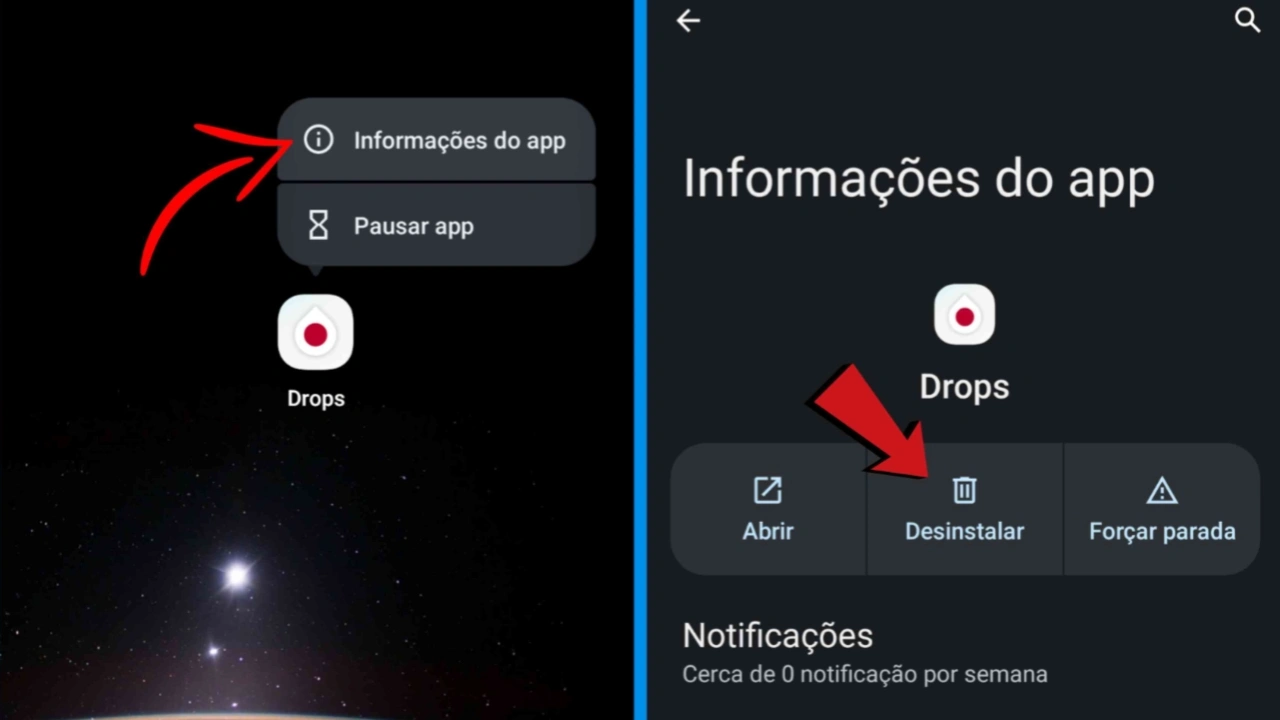 Clique na opção de desinstalar o aplicativo
