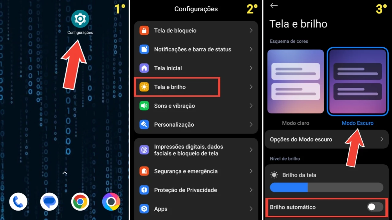 Desative o brilho automático e use o modo escuro