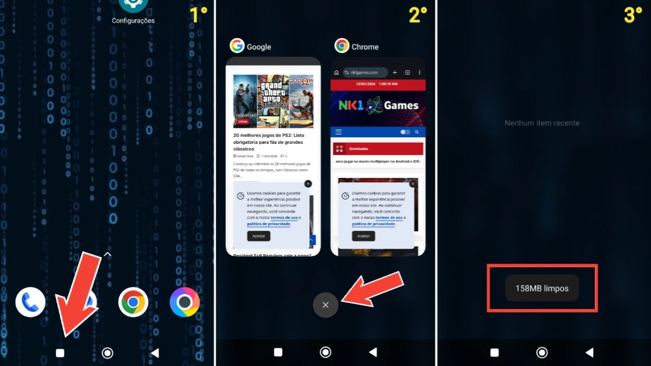 Feche aplicativos em segundo plano