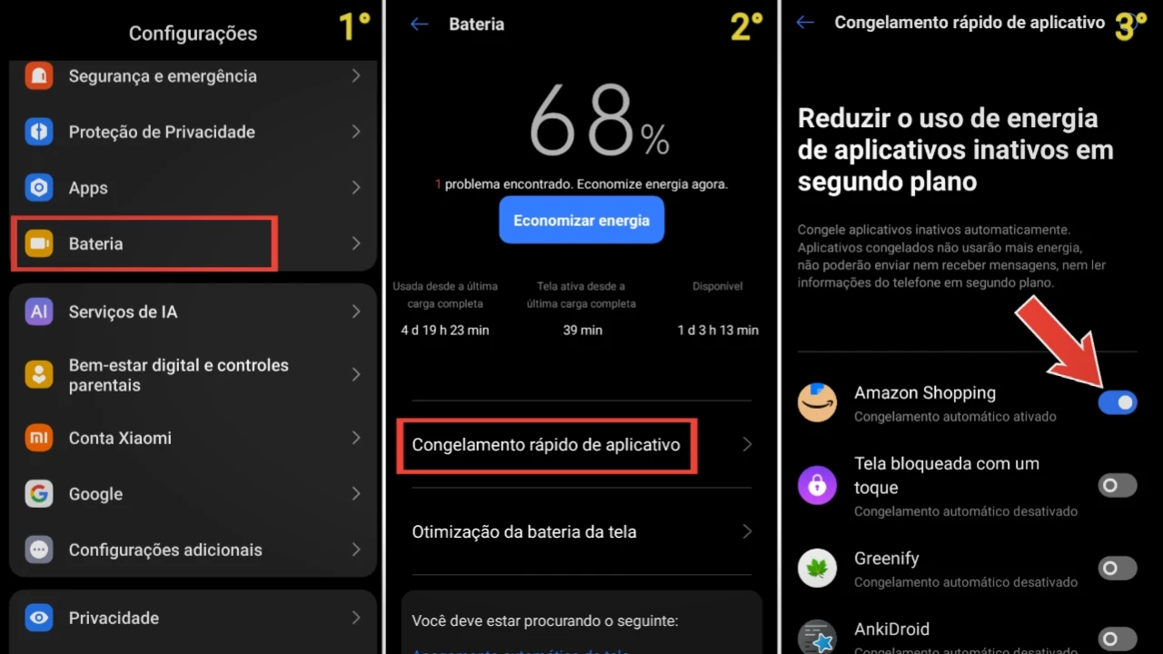 Use a suspensão profunda em apps desnecessários
